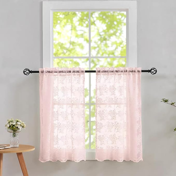 YJ YANJUN Vintage Lace Curtains 30 inch Length 2 Panels by YJYANJUN