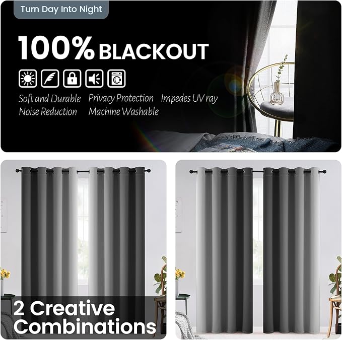 SimpleHome Ombre 100% Blackout Curtains - Image 2