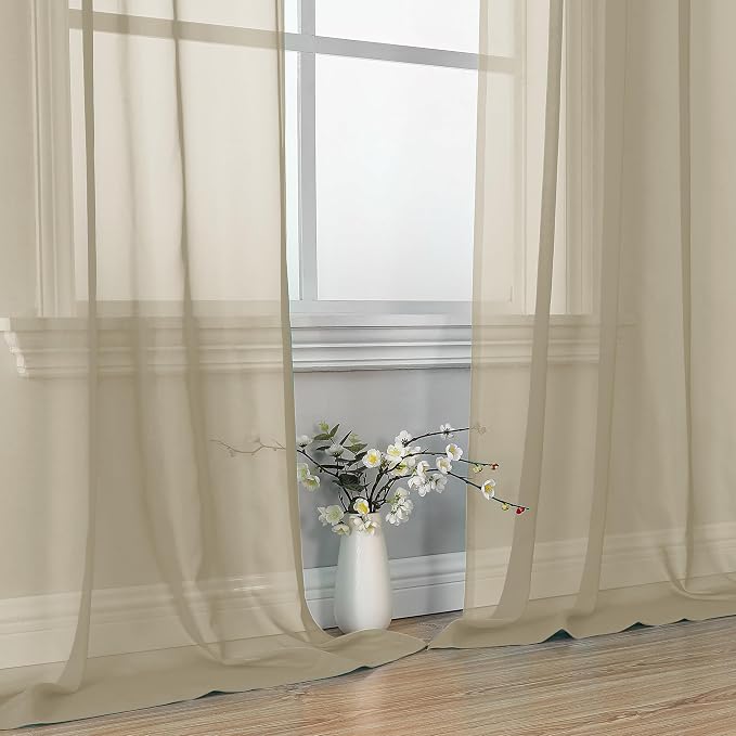 OVZME Taupe Sheer Curtains 63 Inches Long 2 Panels - Image 6