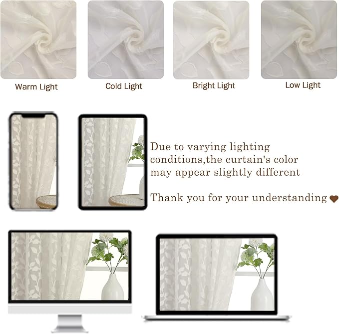 Chyhomenyc Ivory Sheer Curtains 96 Inch Length 2 Panels Set, Light Filtering - Image 3
