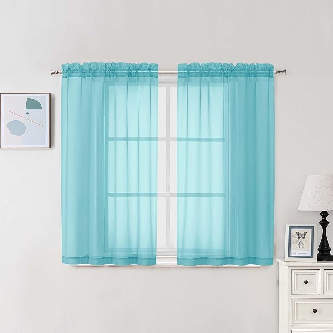 Chyhomenyc Aqua Sheer Curtains 45 Inch Long 2 Panels, Light Filtering Short by Chyhomenyc