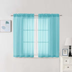 Chyhomenyc Aqua Sheer Curtains 45 Inch Long 2 Panels, Light Filtering Short by Chyhomenyc