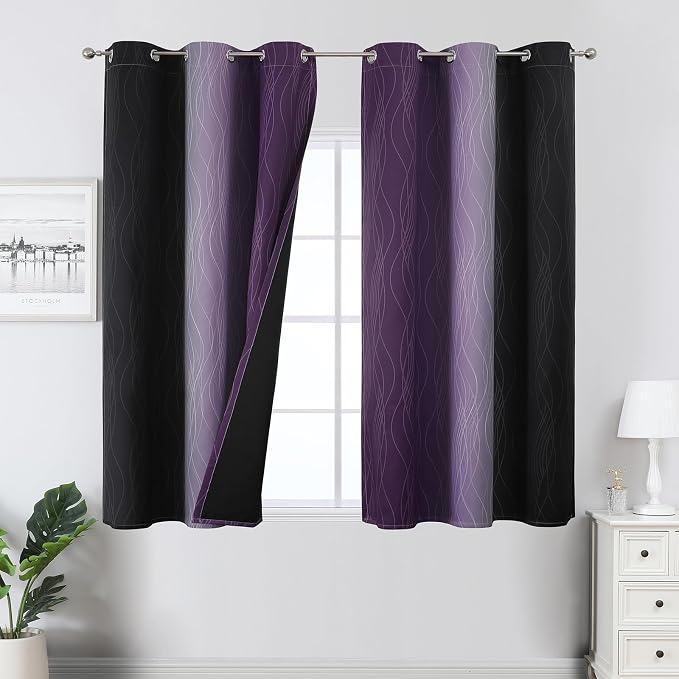 Estelar Textiler Purple and Black Ombre Blackout Curtains 45 Inch Length by ESTELARTEXTILER