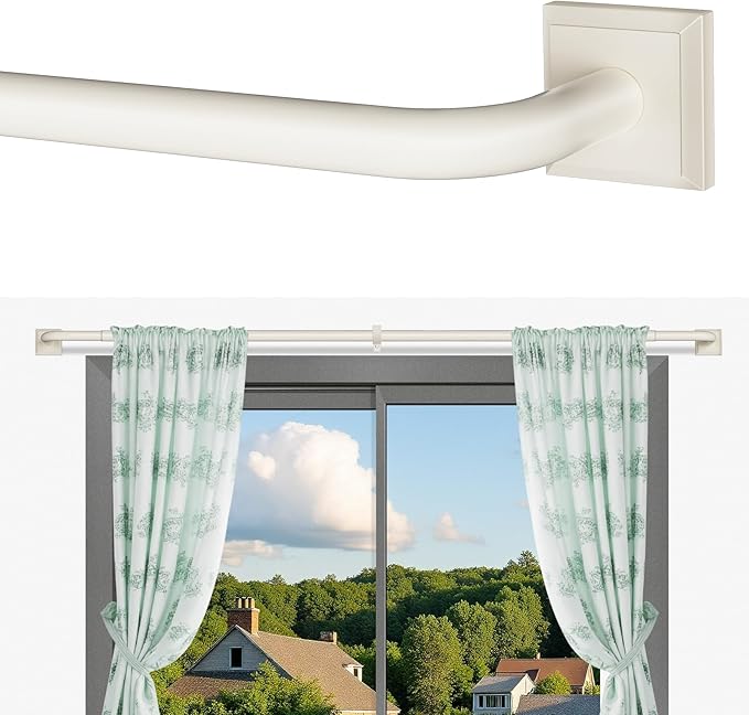 Beige White Curtain Rods for Windows 28-48Inch Heavy Duty French Return Rod by RBYCOS