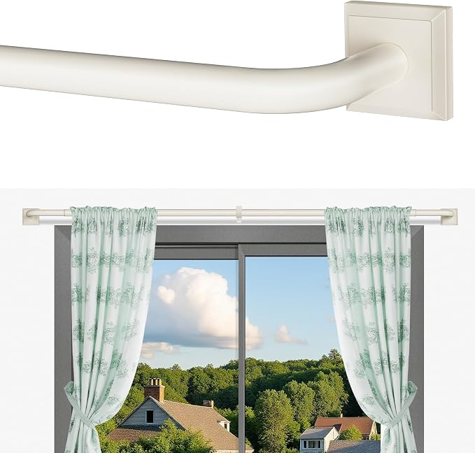 Beige White Curtain Rods for Windows 66-184 Inch Heavy Duty Wrap Around by RBYCOS