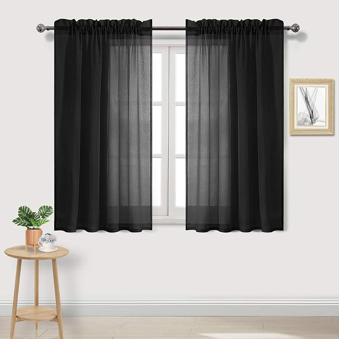 DWCN Black Sheer Curtains Semi Transparent Voile Rod Pocket Curtains by DWCN