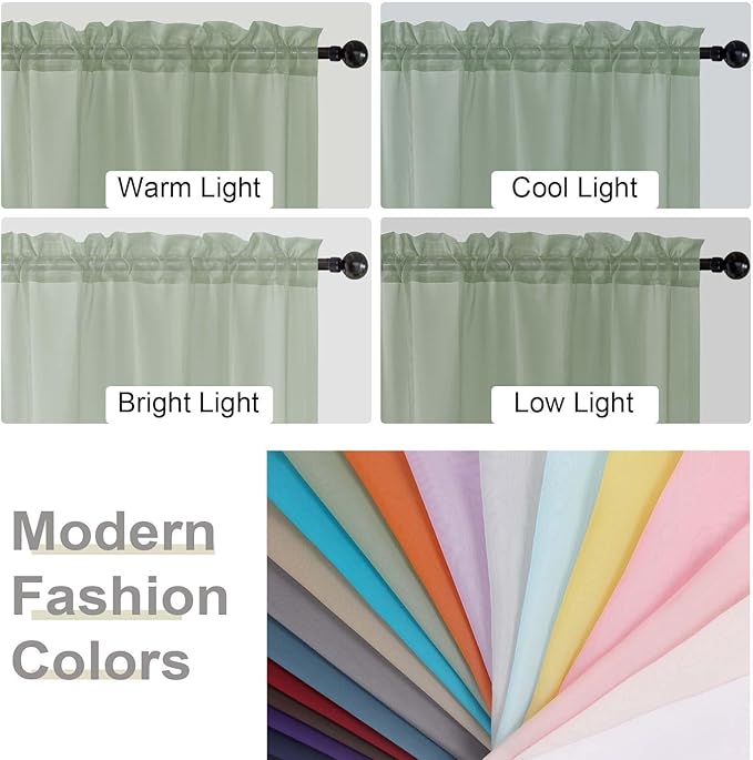 Cafe Curtains 36 Inch Length Tier 2 Pieces, Modern Soft Airy Sheer Kitchen - Image 5