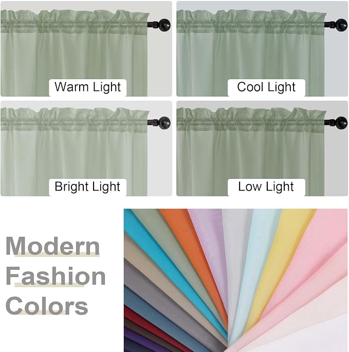 Sheer Sage Green Curtains for Bedroom Living Room 63 Inch Length 2 Panels - Image 7