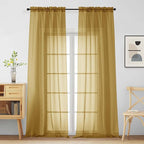 Gold Sheer Curtains for Window 96 Inches Long 2 Panels Set, Soft Airy Light by Home
