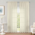OWENIE Cream Sheer Curtain 90 Inches Long 2 Panels Set, Solid Filmy Drapes by OWENIE