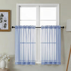 Gwine Denim Blue Sheer Kitchen Curtains 36 Inch Length by Gwine