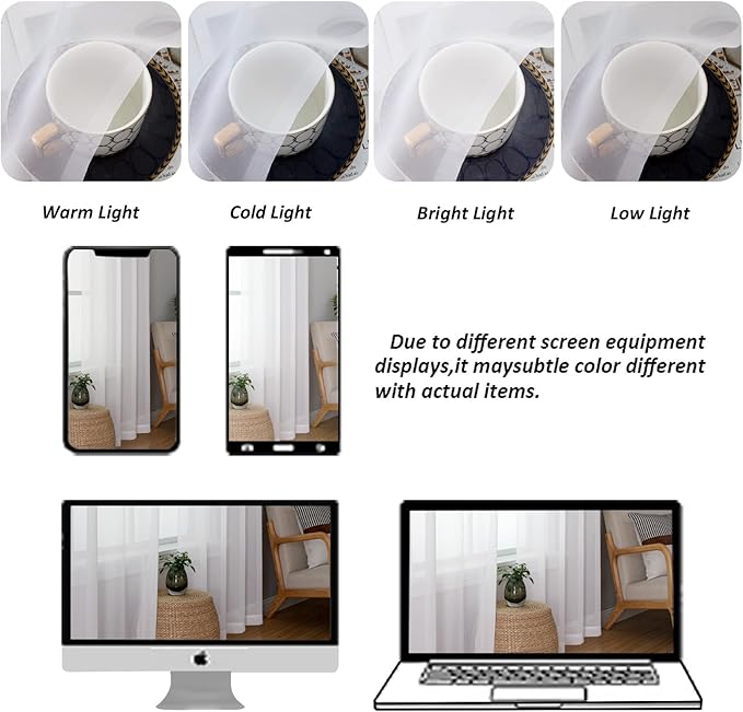 Chyhomenyc White Sheer Curtains 63 Inches Long 2 Panels, Light Filtering Bright - Image 8