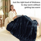 HIMEET Navy Blue Ribbed Throw Blanket - Image 3