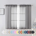 Aiyufeng 2 Piece Grey Short Sheer Curtains 45 Inch Length, Light Filtering by Aiyufeng