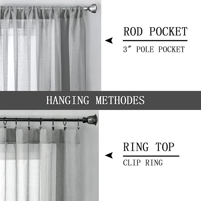 Tollpiz Sheer Tier Curtains Kitchen Linen Textured Half Curtain Sheers Light - Image 5