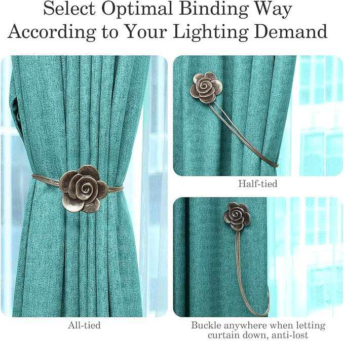 Lewondr Magnetic Curtain Tiebacks, Vintage Curtain Holdbacks, Resin Flower - Image 4
