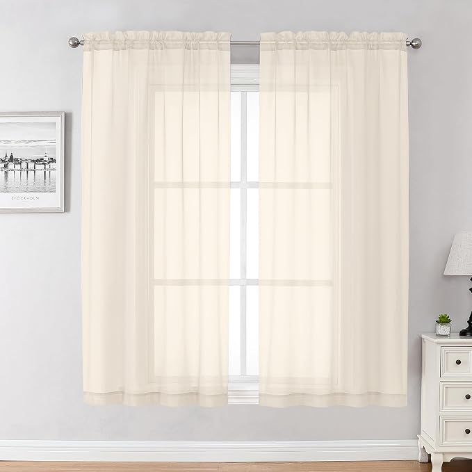 Chyhomenyc Cream Sheer Curtains 54 Inch Long 2 Panels, Short Voile Sheer Drapes by Chyhomenyc