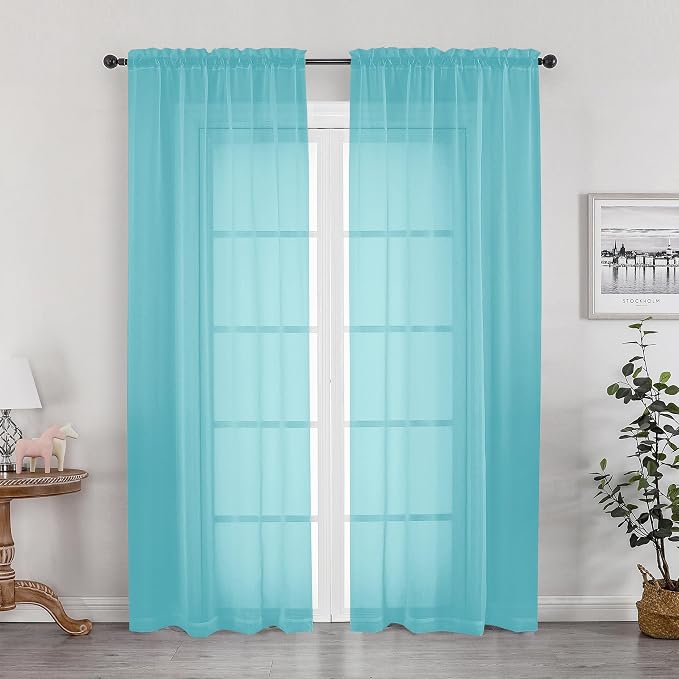 OWENIE Sheer Aqua Curtains for Bedroom Living Room 78 Inches Long 2 Panels Set by OWENIE
