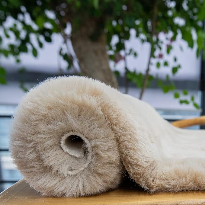 ORINOVA Light Brown Beige Plush Faux Rabbit Shaggy Fur Area Rugs - Image 8