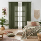 WAZZIO Boho Lace Curtains 84 Inches 2 Panel, Light Filtering Privacy Tassel & by WAZZIO