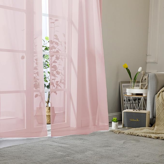 Lecloud Blush Pink Sheer Curtains 78 Inches Long 2 Panels, Modern Airy Voile - Image 8