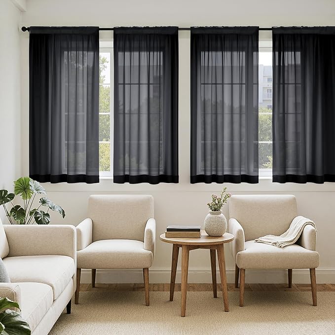 MIULEE Short Sheer Curtains 54 Inches Long, 4 Panels Set, Light Filtering Rod by MIULEE
