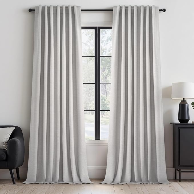 Topfinel 95 Inches Length Custom Blackout Linen Curtains Back Tab Pinch Pleated by Topfinel