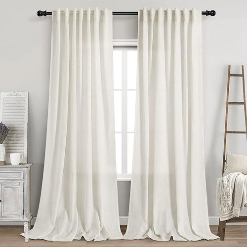 2 Panels Set Cream Linen Curtains 108 inches Long by Nanspring