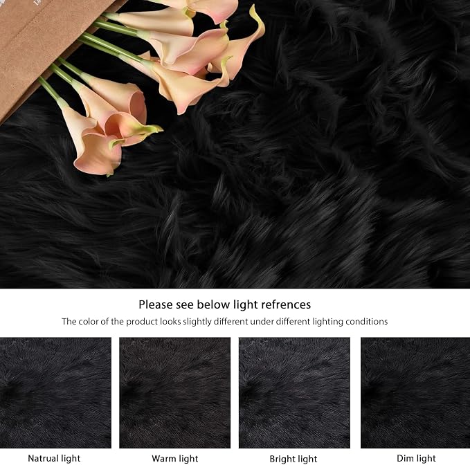 ORINOVA Black Fuzzy Faux Sheepskin Shaggy Fur Rugs - Image 8