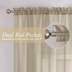 Lecloud Taupe Sheer Curtains 63 Inch Length 2 Pcs, Light Filtering Rod Pockets - Image 3