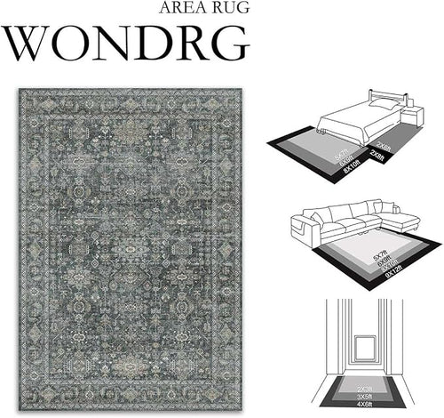6x9 Washable Area Rug for Living Room Bedroom Vintage Black Grey Carpet Soft - Image 2