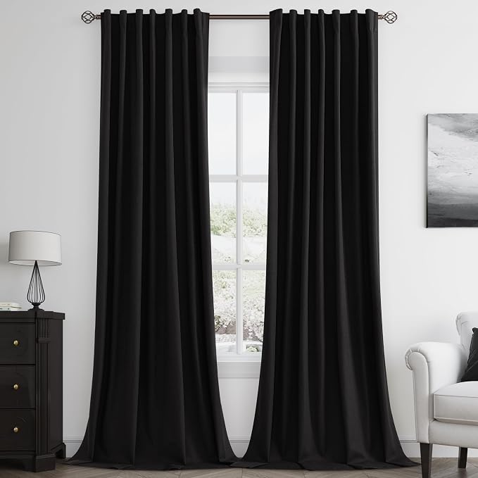Guken Black 100% Blackout Curtains 90 Inch Length 2 Panels Set by Guken