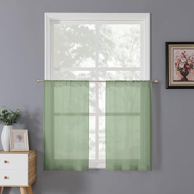 Tollpiz Sheer Tier Curtain Linen Textured Half Kitchen Curtains Sheer Light by Tollpiz