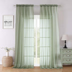 Lecloud Sage Green Sheer Curtains 96 Inches Long 2 Panels, Solid Airy Voile by Lecloud