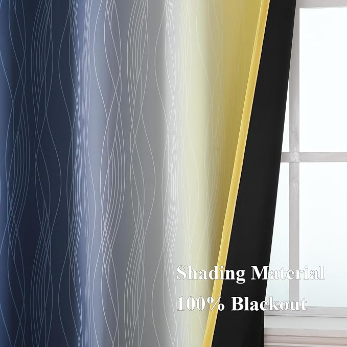 Estelar Textiler Navy Blue and Yellow Blackout Curtains 63 Inch Length 2 Panels - Image 5