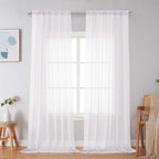 Simplebrand Sheer White Curtains 108 Inches Long, Extra Long Rod Pocket Solid by Simplebrand