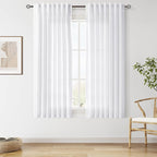 Snow White Linen Curtains 63 Inch Length by Nanspring