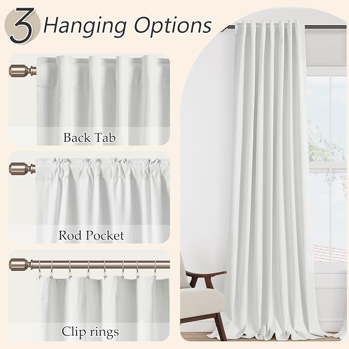 Guken White 100% Blackout Linen Curtains 52 Inch Wide by 60 Inch - Image 6