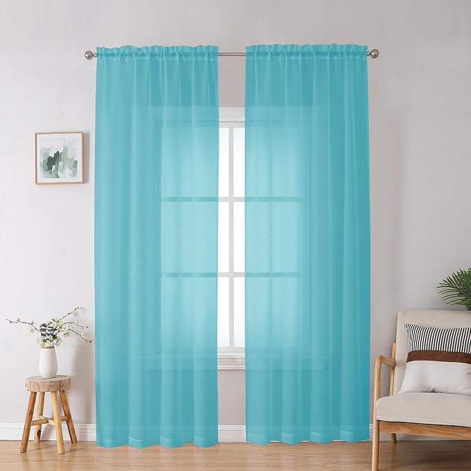 OWENIE Aqua Sheer Curtains for Bedroom Living Room 90 Inches Long, Elegant by OWENIE