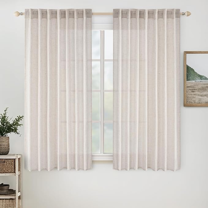 MIULEE White Linen Curtains 63 Inch Length 2 Panels by MIULEE