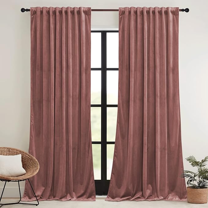 RYB HOME Pink Velvet Curtains 72 inches - Image 2