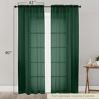 Sheer Hunter Green Curtains for Bedroom Living Room 90 Inches Long 2 Panels Set - Image 2