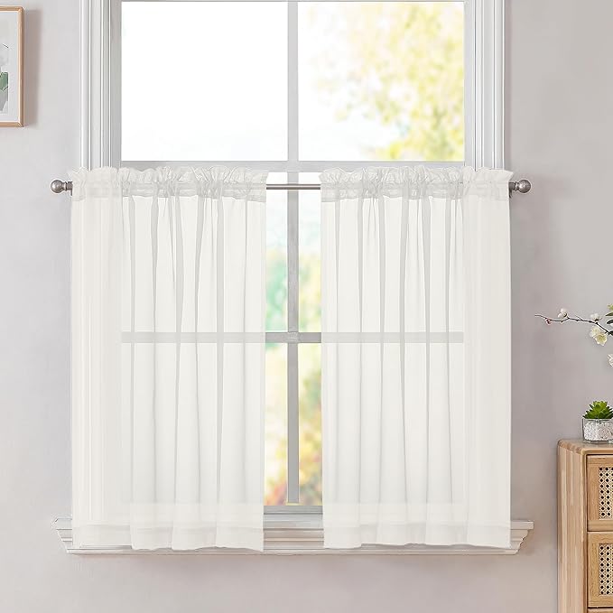 Simplebrand Ivory Sheer Kitchen Curtains by Simplebrand