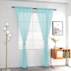 youleyar Solid Sheer Rod Pocket Curtain Voile Draperies 2 Panels White Beige - Image 2