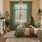 WAZZIO Boho Lace Curtains 2 Panels 96 Inches -Vintage Victorian Sheer Panel - Image 3