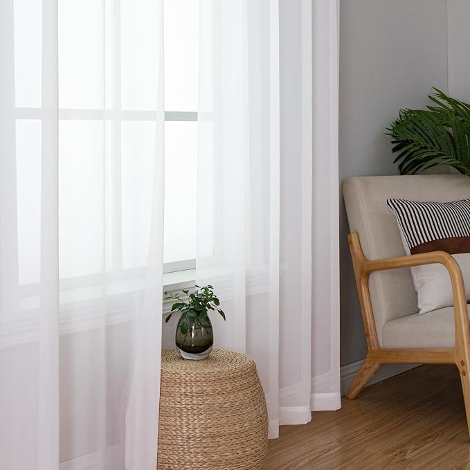 Lecloud White Sheer Curtains 78 Inches Long 2 Panels Set, Soft Voile Light - Image 2