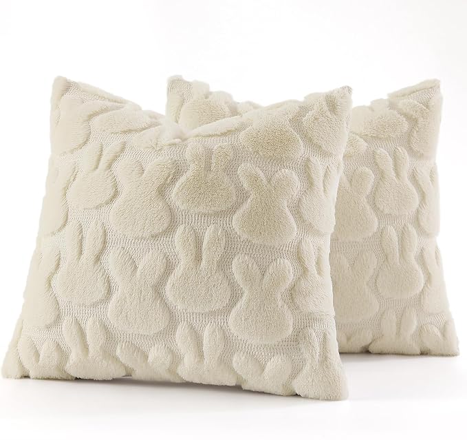 decorUhome Easter Bunny Pillow Covers 18x18 Inch Set of 2, Soft Plush Faux Wool - Image 7