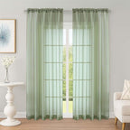 OWENIE Sheer Curtains 84 Inches Long 2 Panels Set, Sage Green Sheer Curtain by OWENIE