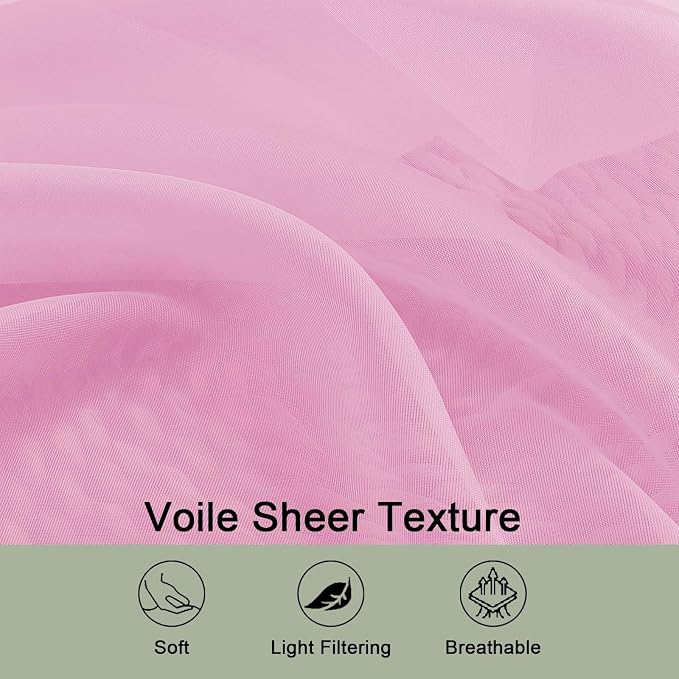 OWENIE Sheer Pink Curtains, Sheer Curtains 63 inch Length 2 Panels Set - Image 5