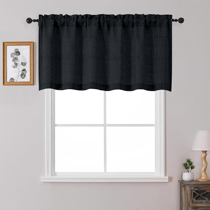 OWENIE Black Valances for Windows 1 Pcs 24 Inch Length, Light Filtering by OWENIE